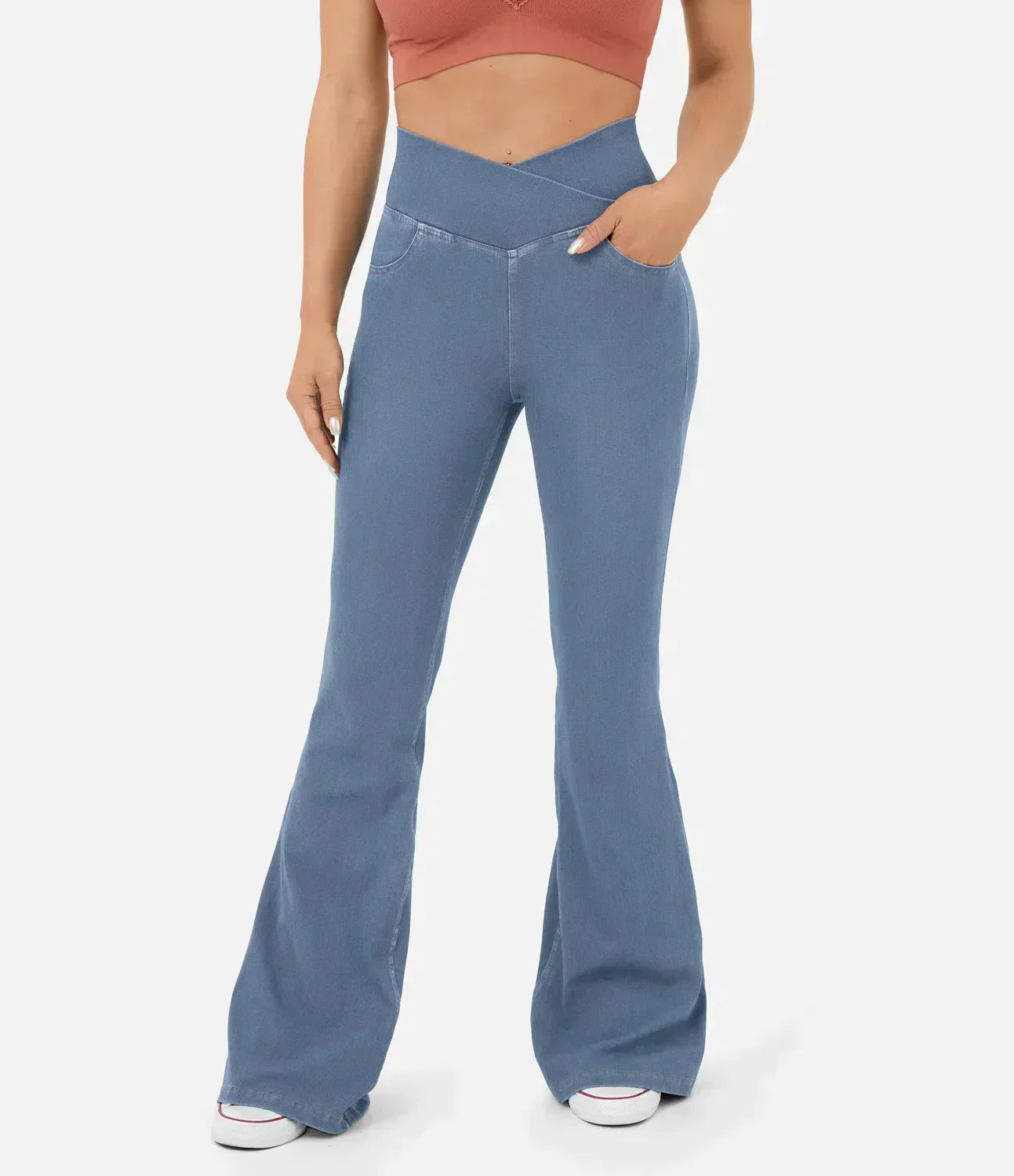 Women's High Waist Flared Jeans with Elasticated Waistband