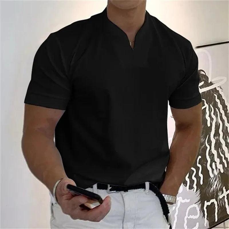 Men’s Slim Fit Athletic T-Shirt Notched V-Neck Short Sleeve