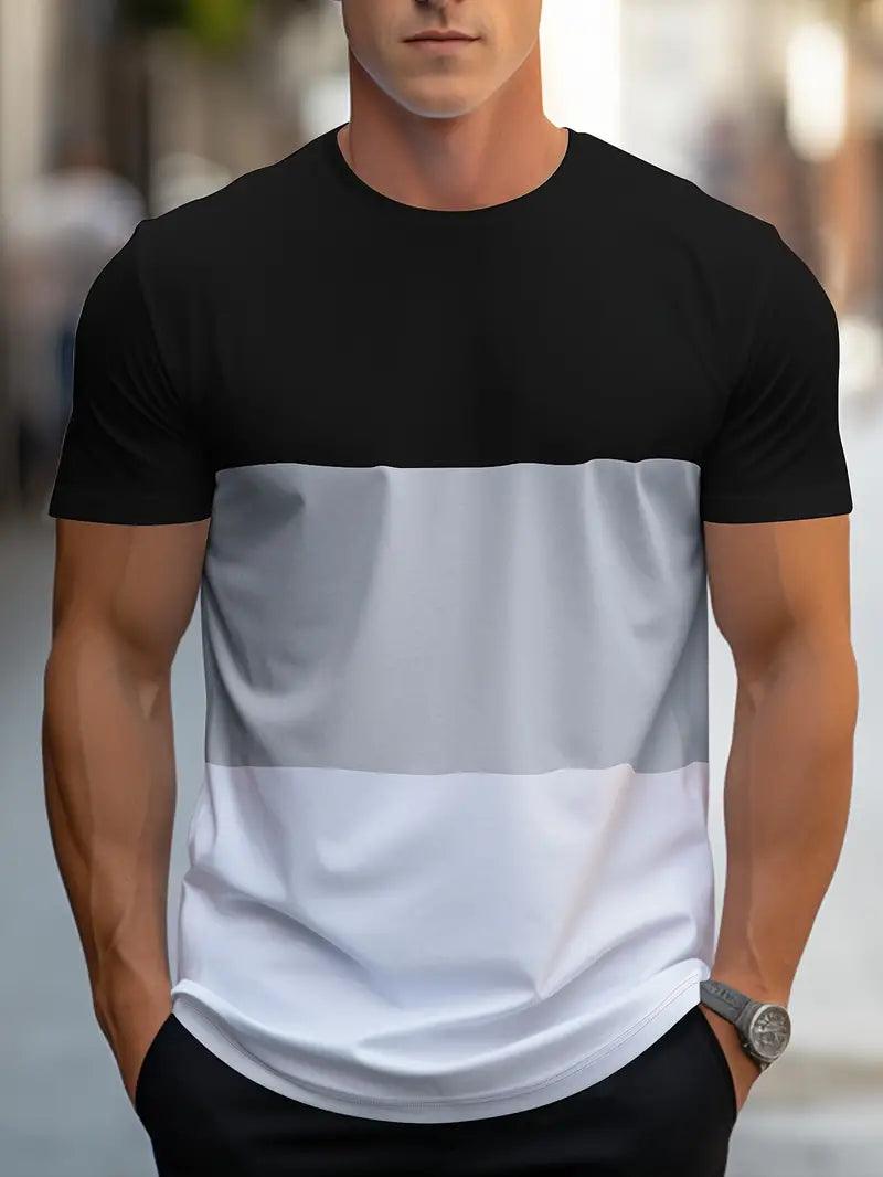 Men's Color Block T-Shirt Crew Neck Short Sleeve