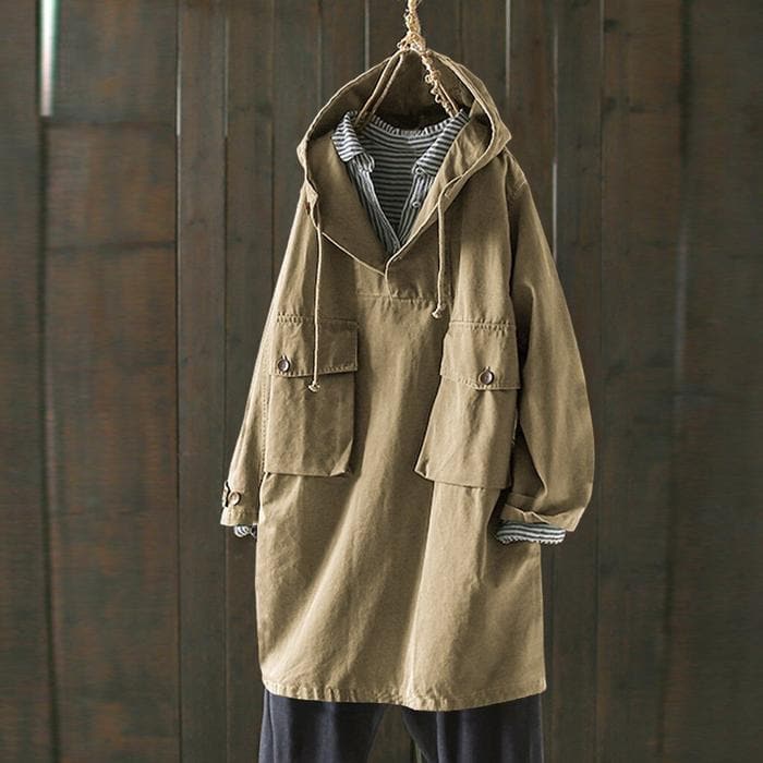 Women's Oversized Hooded Jacket Cotton Blend V-Neck