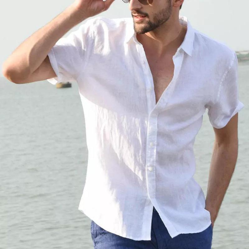 Men’s Short Sleeve Linen Blend Casual Shirt
