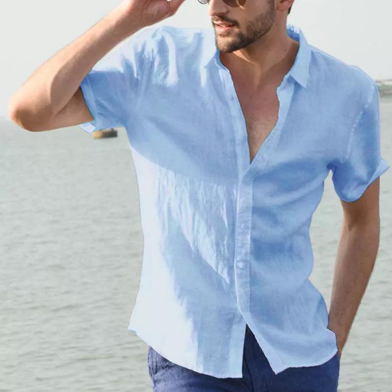 Men’s Short Sleeve Linen Blend Casual Shirt