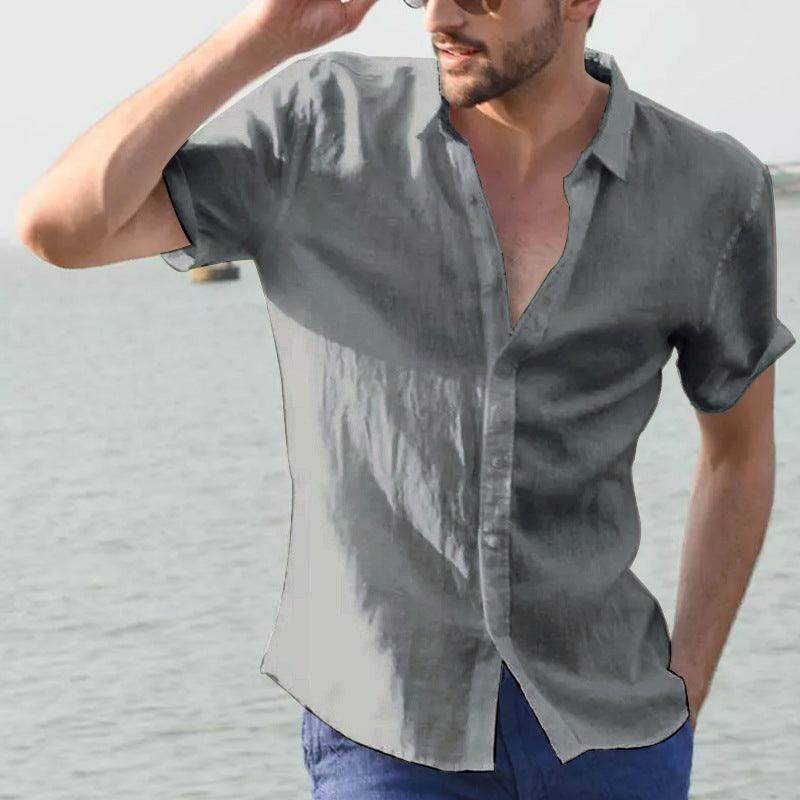 Men’s Short Sleeve Linen Blend Casual Shirt