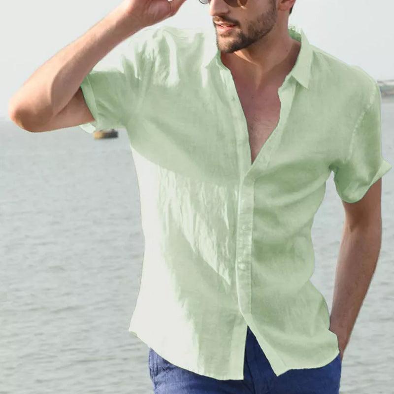 Men’s Short Sleeve Linen Blend Casual Shirt