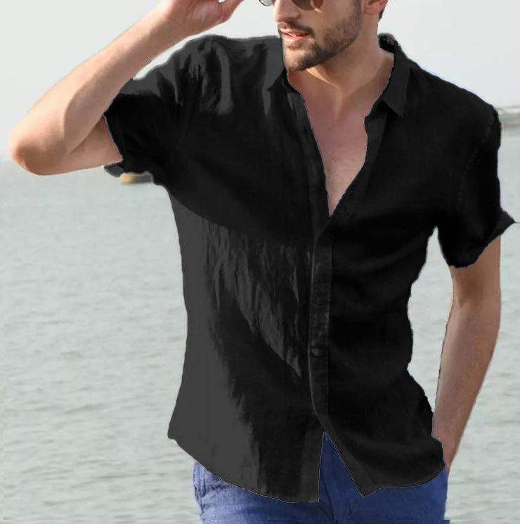 Men’s Short Sleeve Linen Blend Casual Shirt