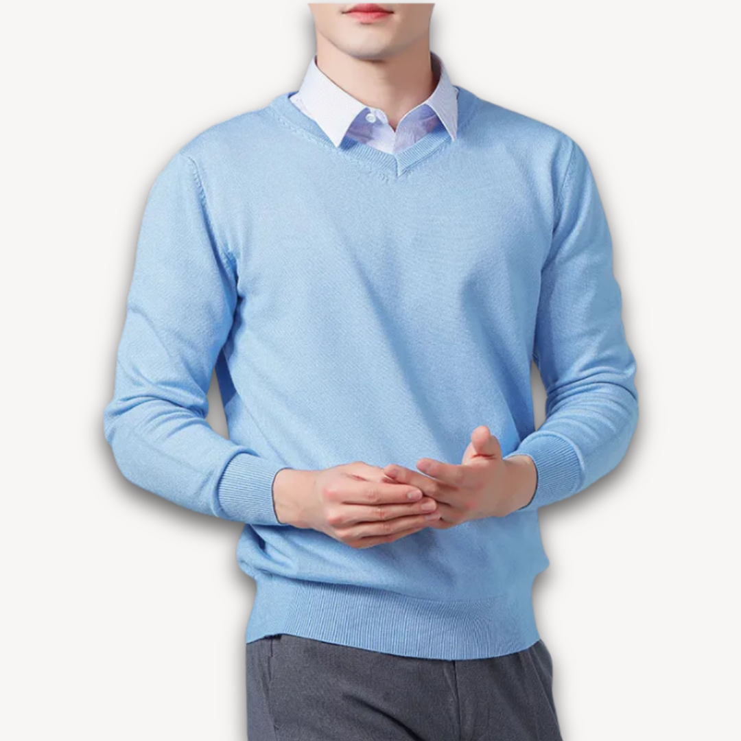 Men's V-Neck Cashmere Sweater - Slim Fit, Soft & Lightweight, Casual & Formal Wear