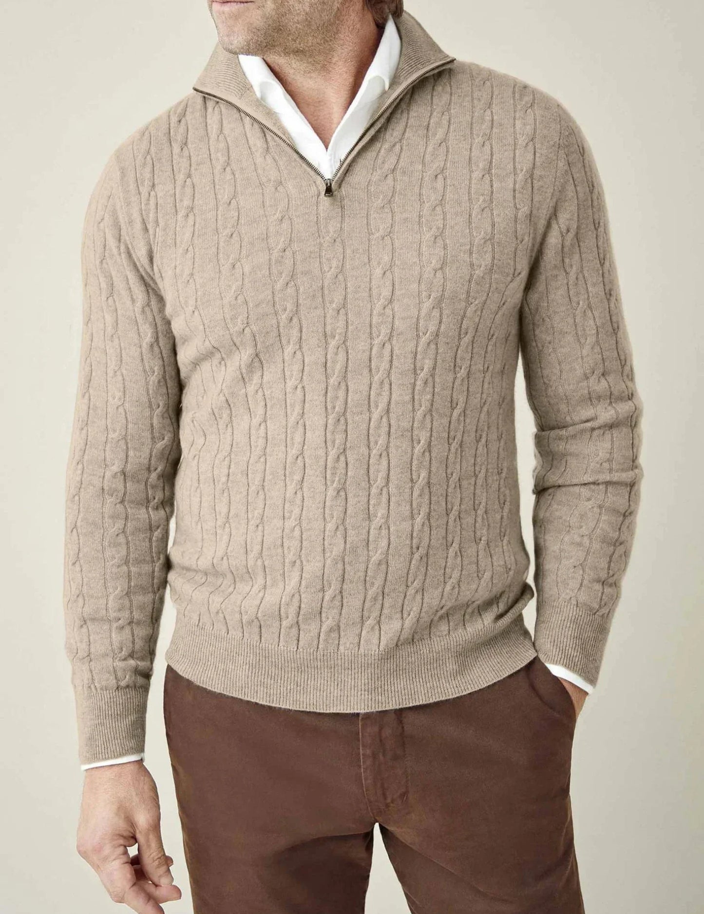 Men's Zipper Sweater Cable Knit