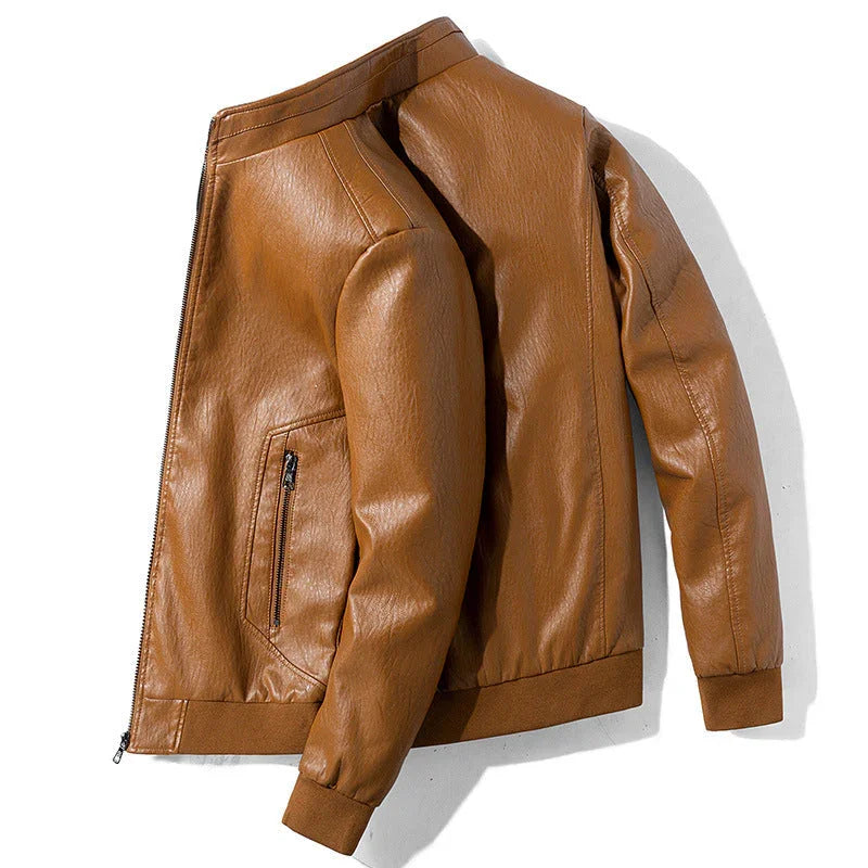 Men's Zippered Motorcycle Jacket Leather