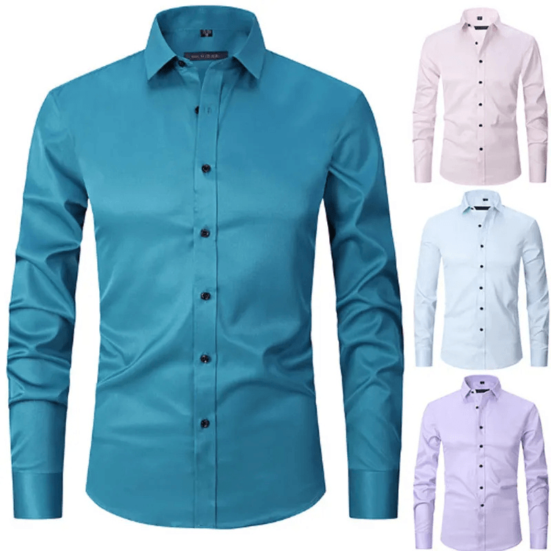 Men's Long Sleeve Slim Fit Shirt with Contrast Buttons