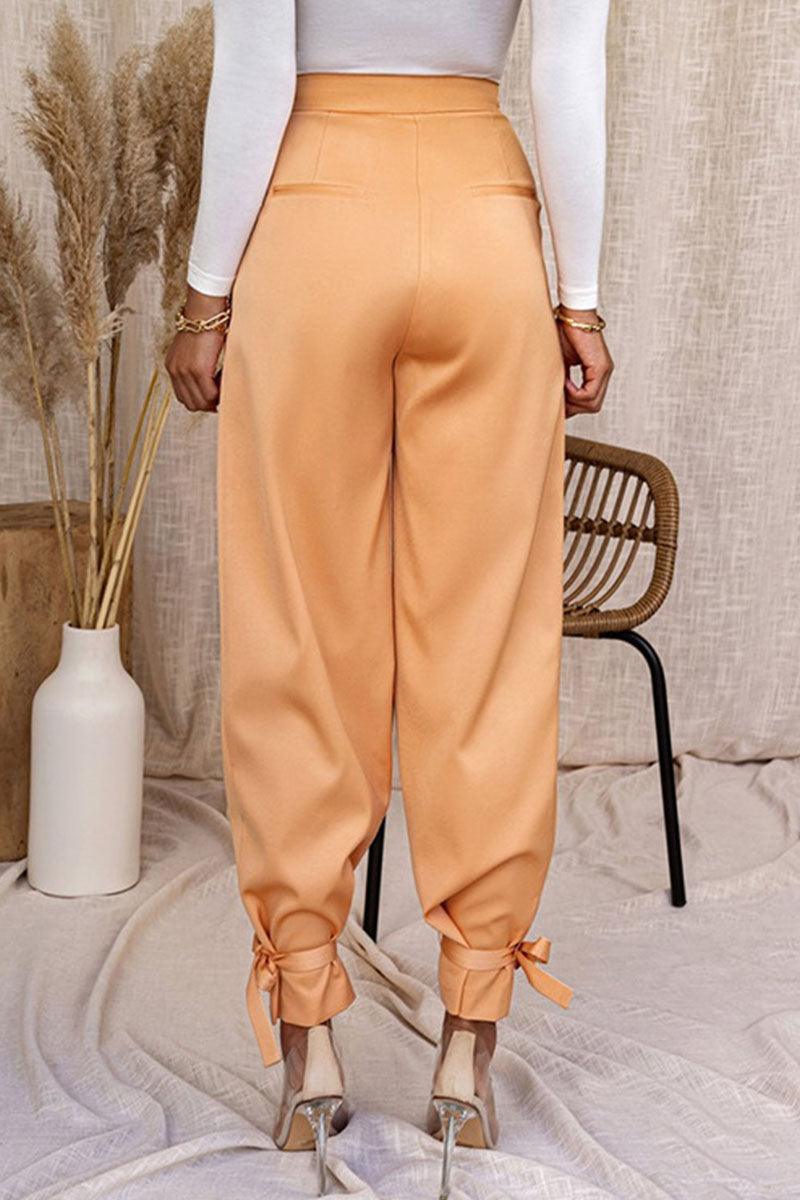 Women's High-Waisted Trousers Pleated Front Tapered Fit Ankle Tie