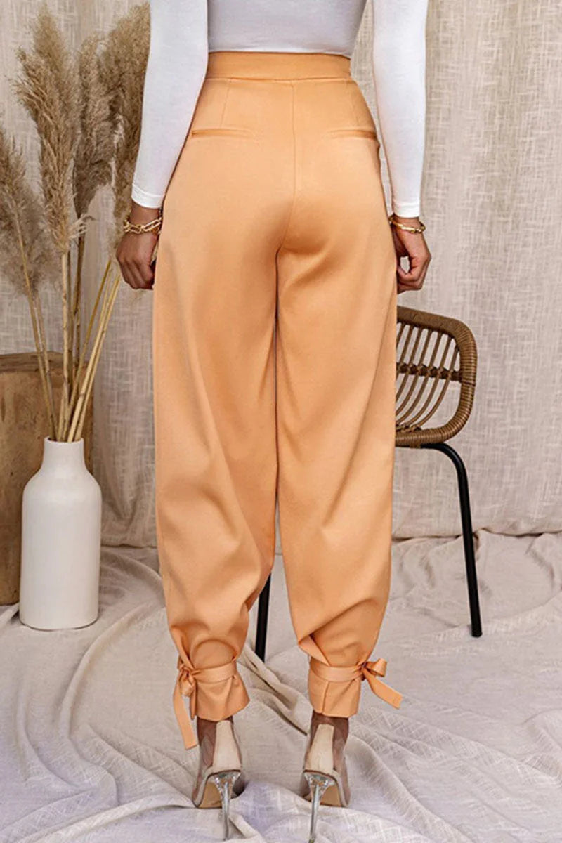 Women's Tapered Trousers Pleated Front High-Waisted Ankle Tie Detail