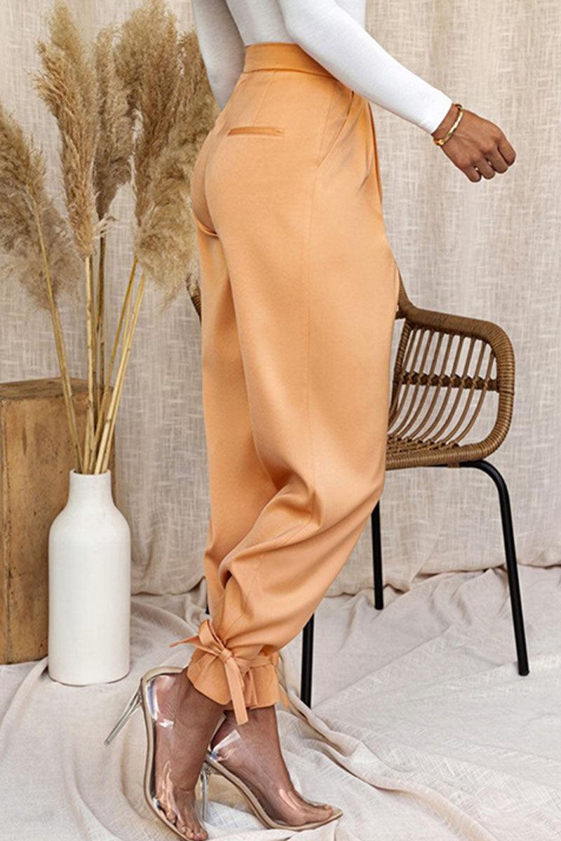 Women's High-Waisted Trousers Pleated Front Tapered Fit Ankle Tie