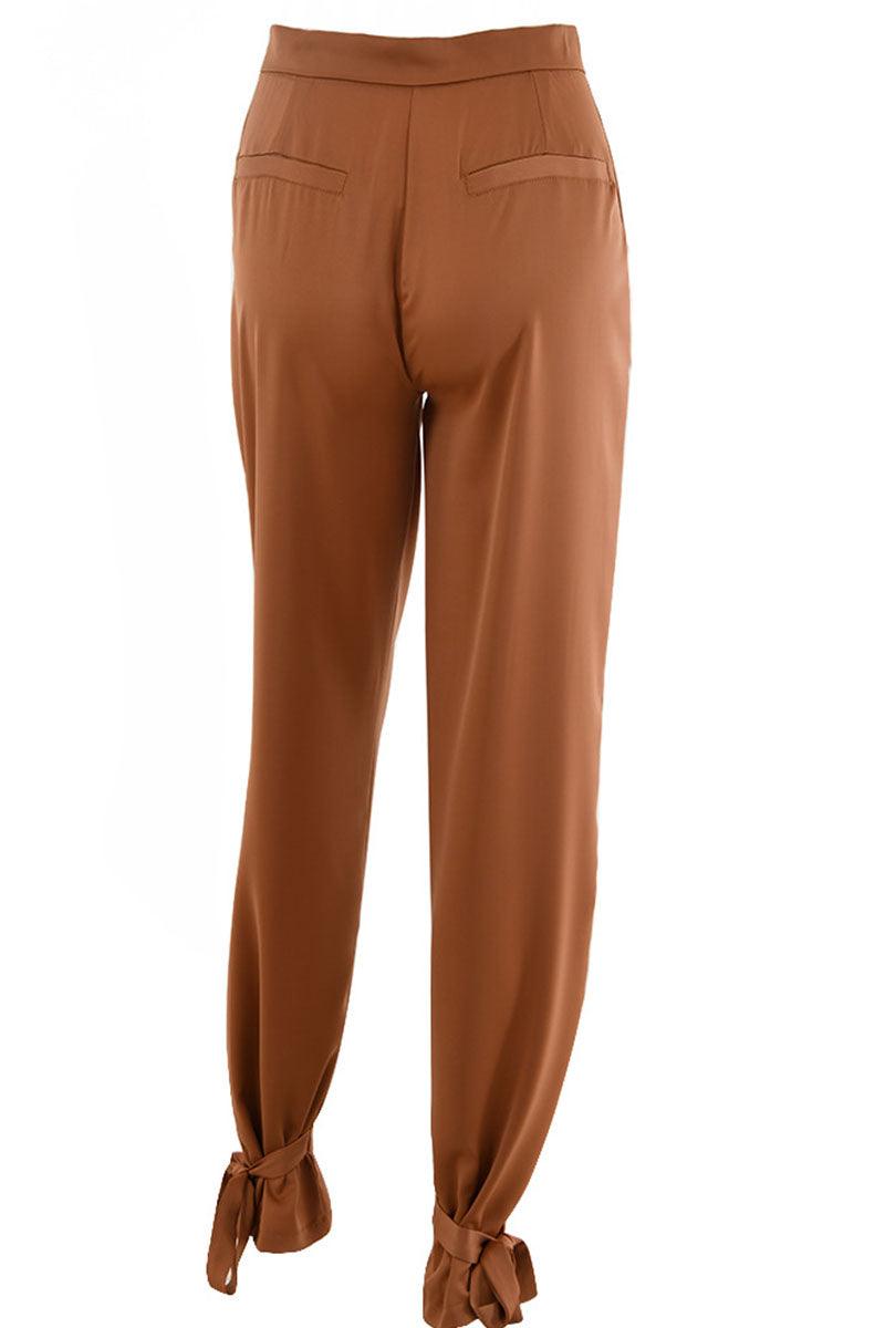 Women's High-Waisted Trousers Pleated Front Tapered Fit Ankle Tie