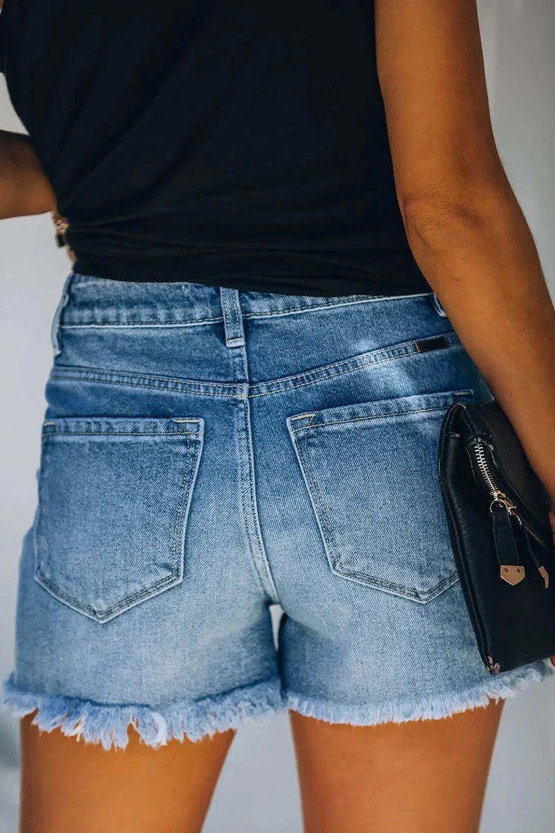 Women's Ripped Denim Shorts Casual Style