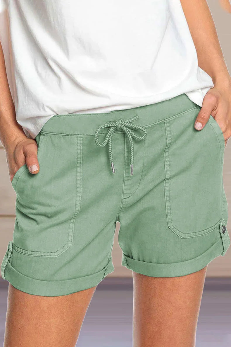 Women's Adjustable Waist Drawstring Shorts with Turned Up Hem