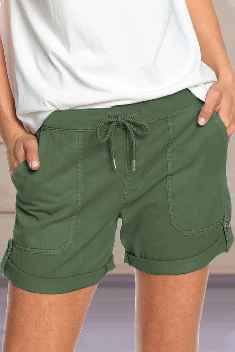 Women's Adjustable Waist Drawstring Shorts with Turned Up Hem