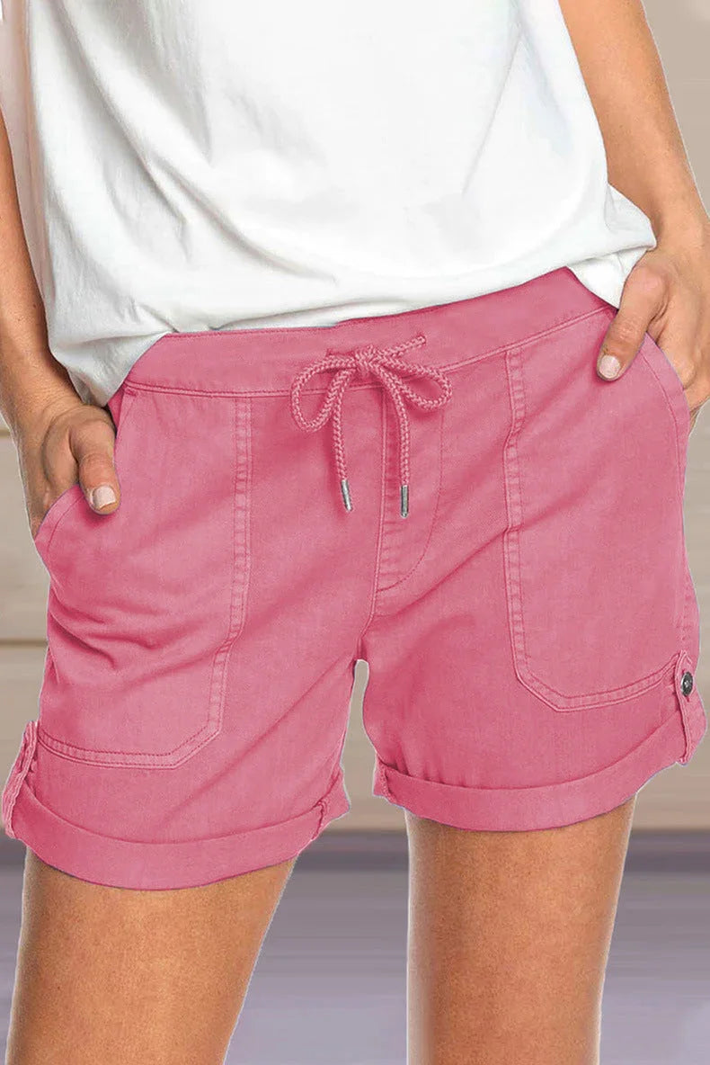 Women's Adjustable Waist Drawstring Shorts with Turned Up Hem