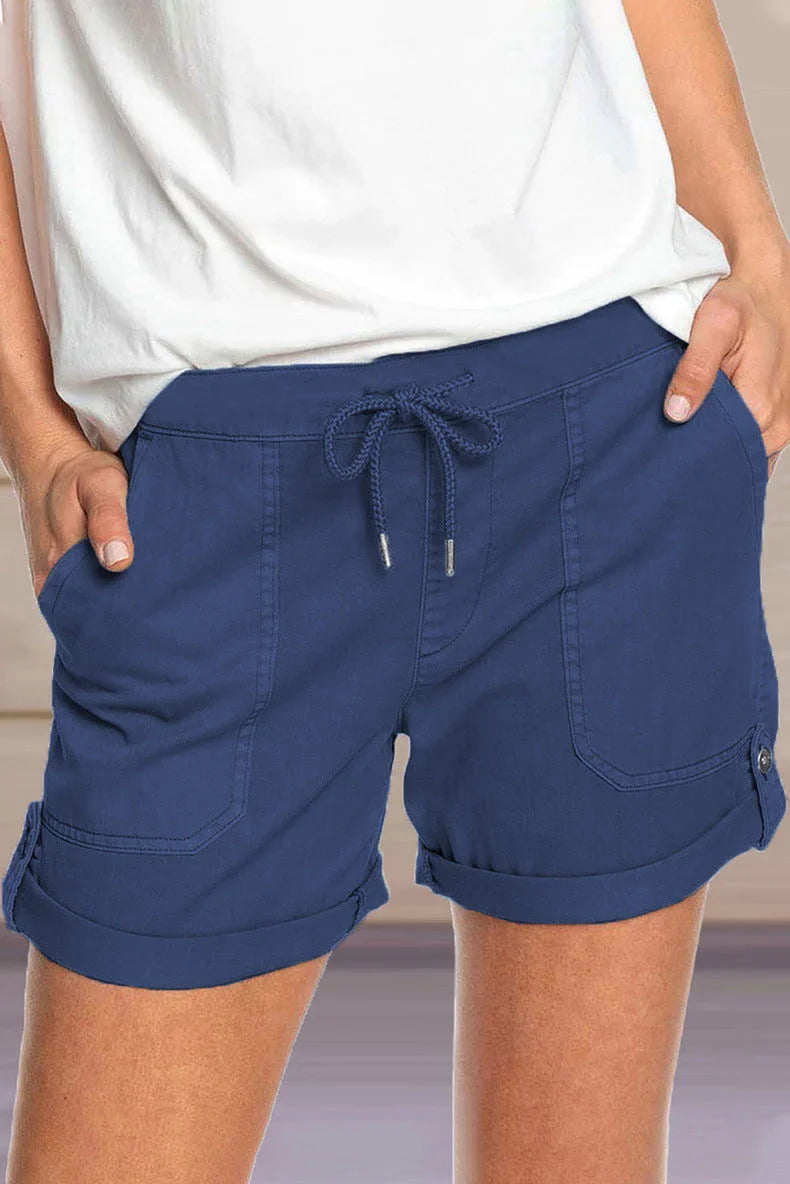 Women's Adjustable Waist Drawstring Shorts with Turned Up Hem