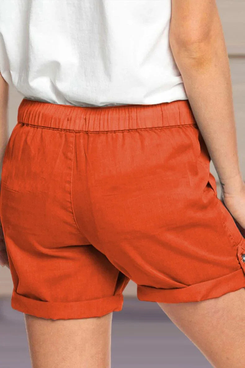 Women's Adjustable Waist Drawstring Shorts with Turned Up Hem