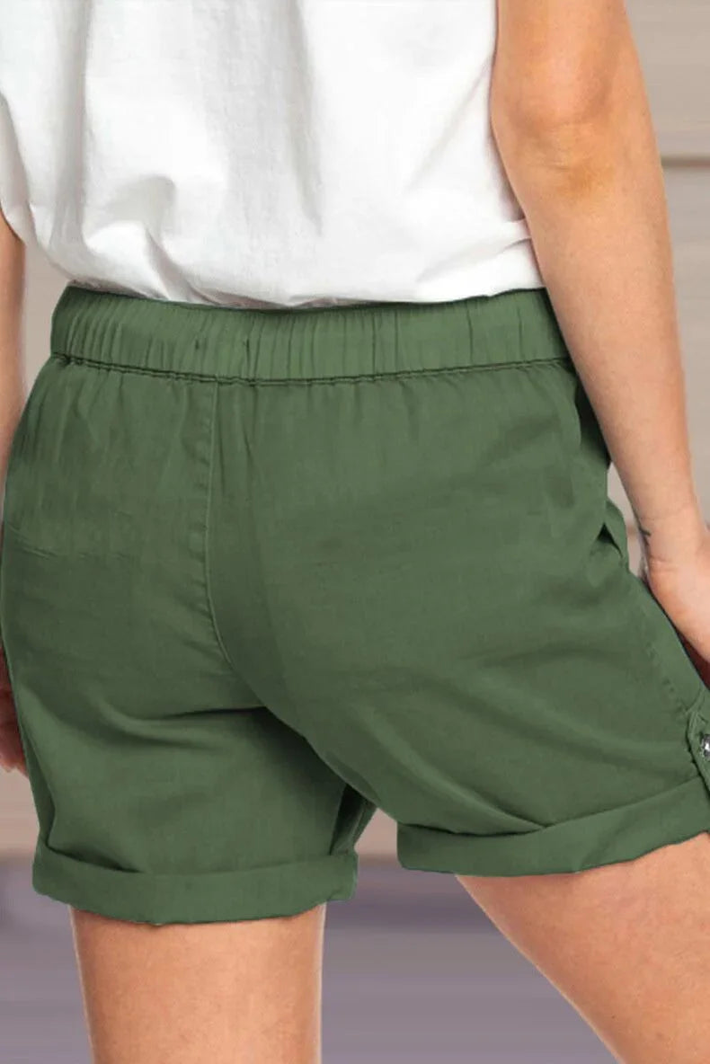 Women's Adjustable Waist Drawstring Shorts with Turned Up Hem
