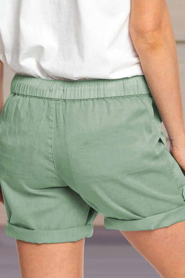 Women's Adjustable Waist Drawstring Shorts with Turned Up Hem