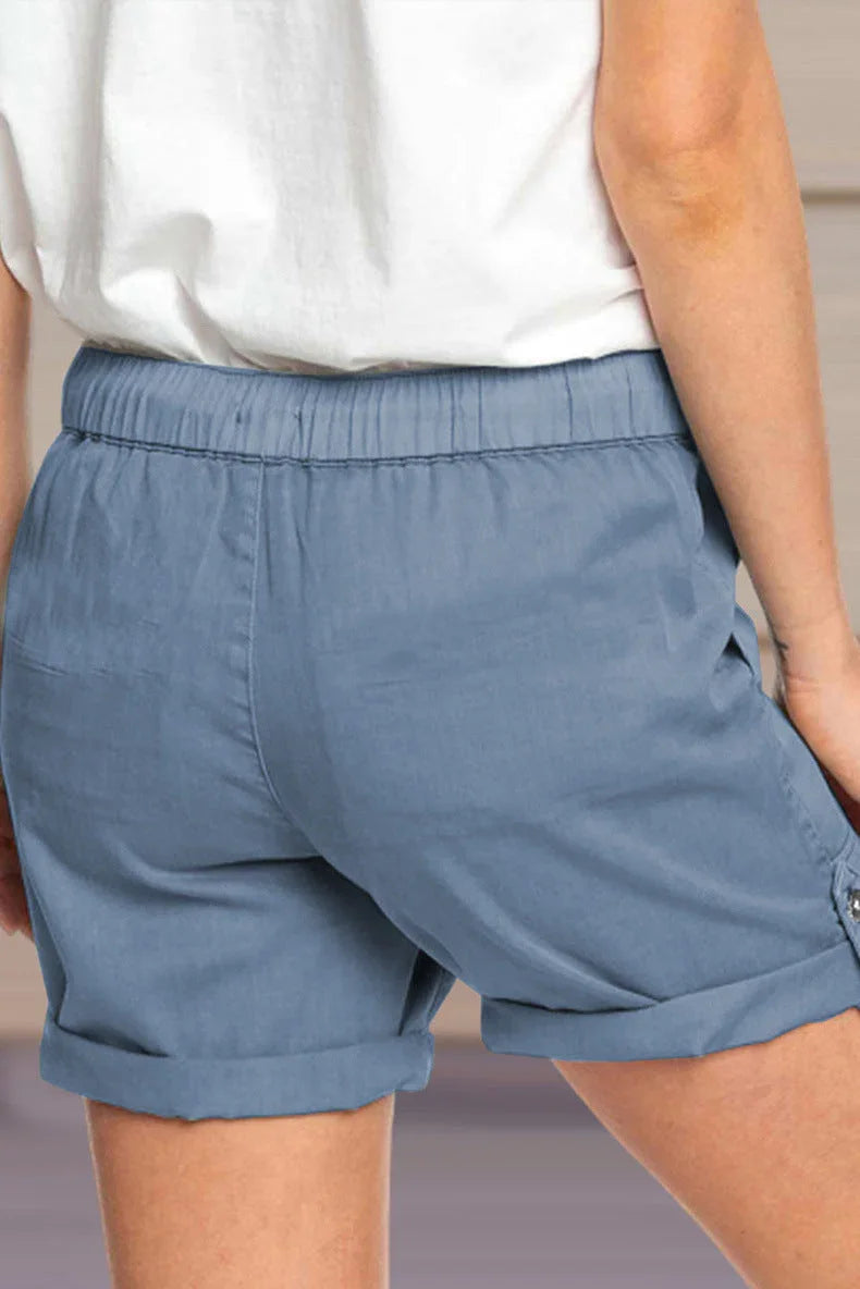 Women's Adjustable Waist Drawstring Shorts with Turned Up Hem