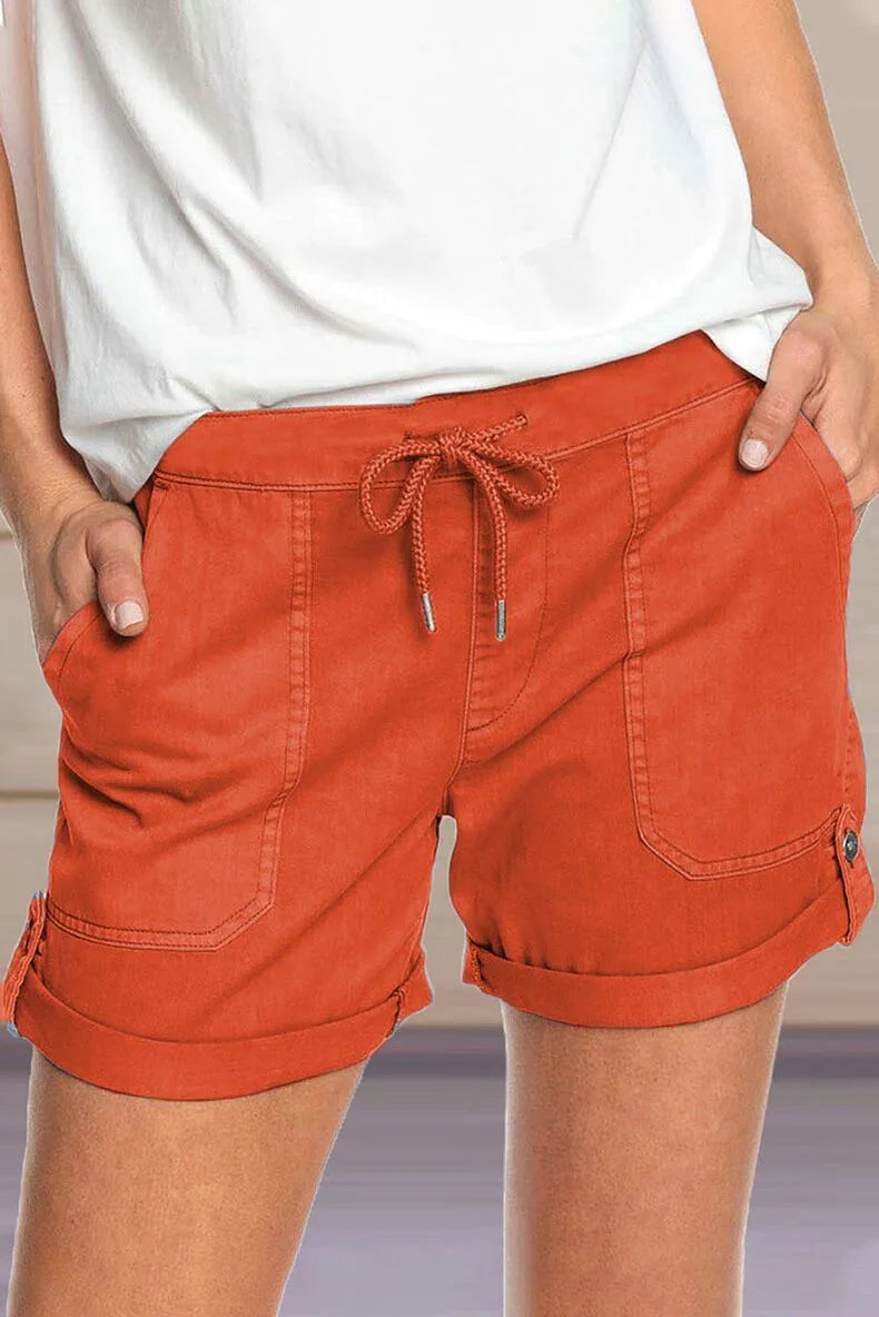 Women's Adjustable Waist Drawstring Shorts with Turned Up Hem