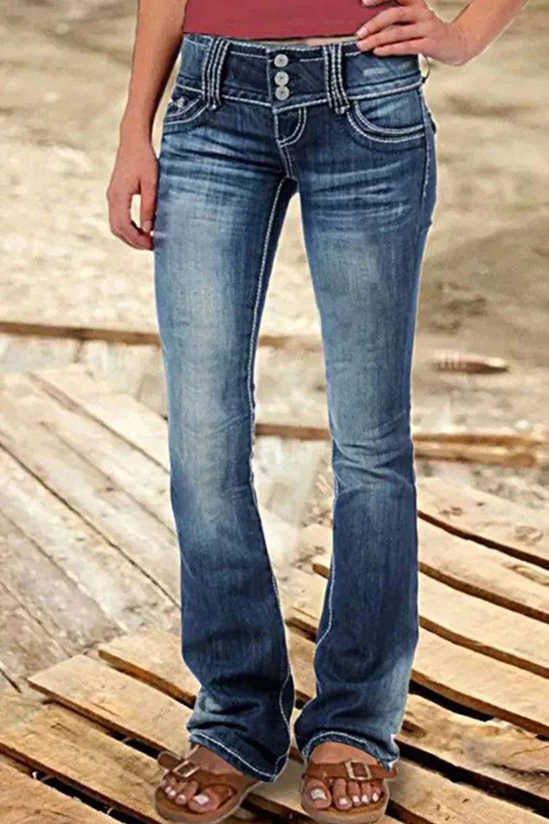 Women's Bootcut Denim Jeans Ripped High Waisted