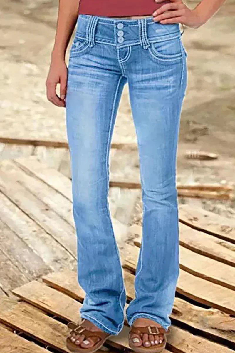 Women's Bootcut Denim Jeans Ripped High Waisted