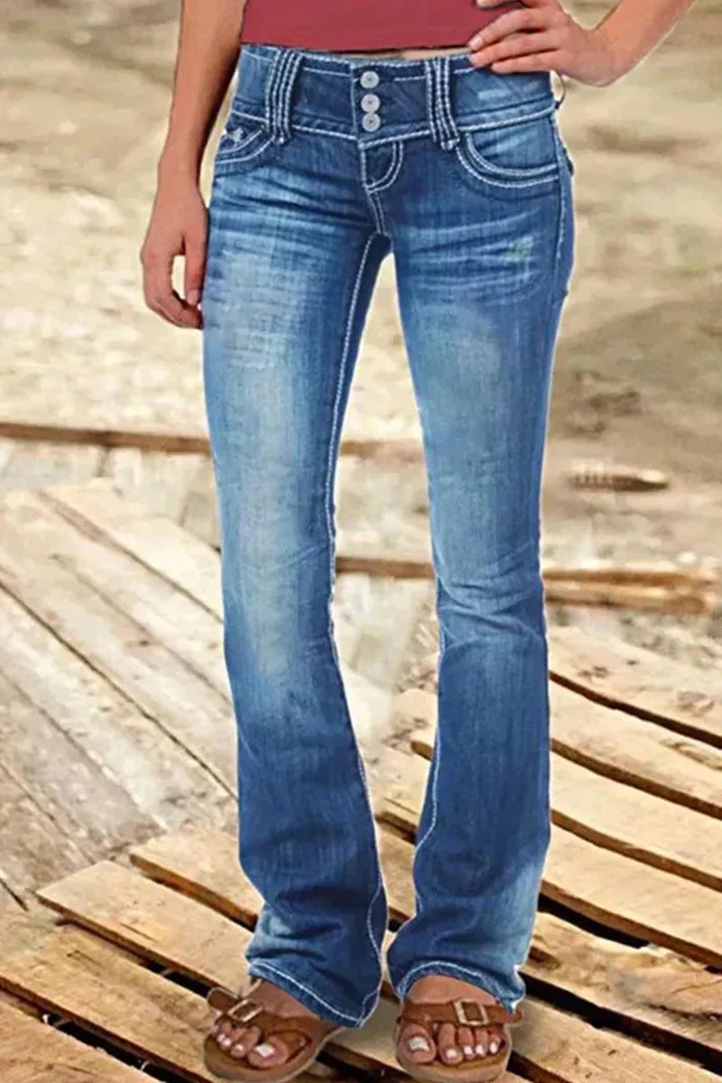 Women's Bootcut Denim Jeans Ripped High Waisted