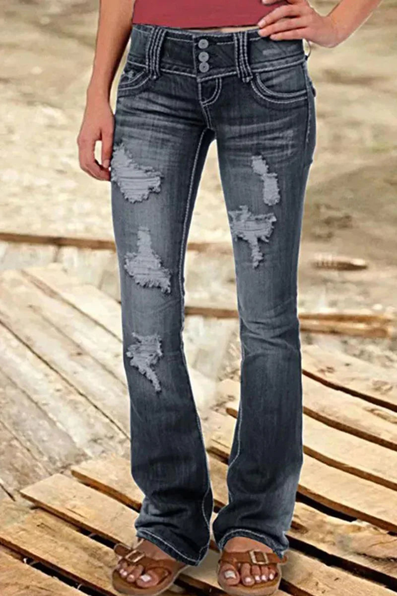 Women's Bootcut Denim Jeans Ripped High Waisted