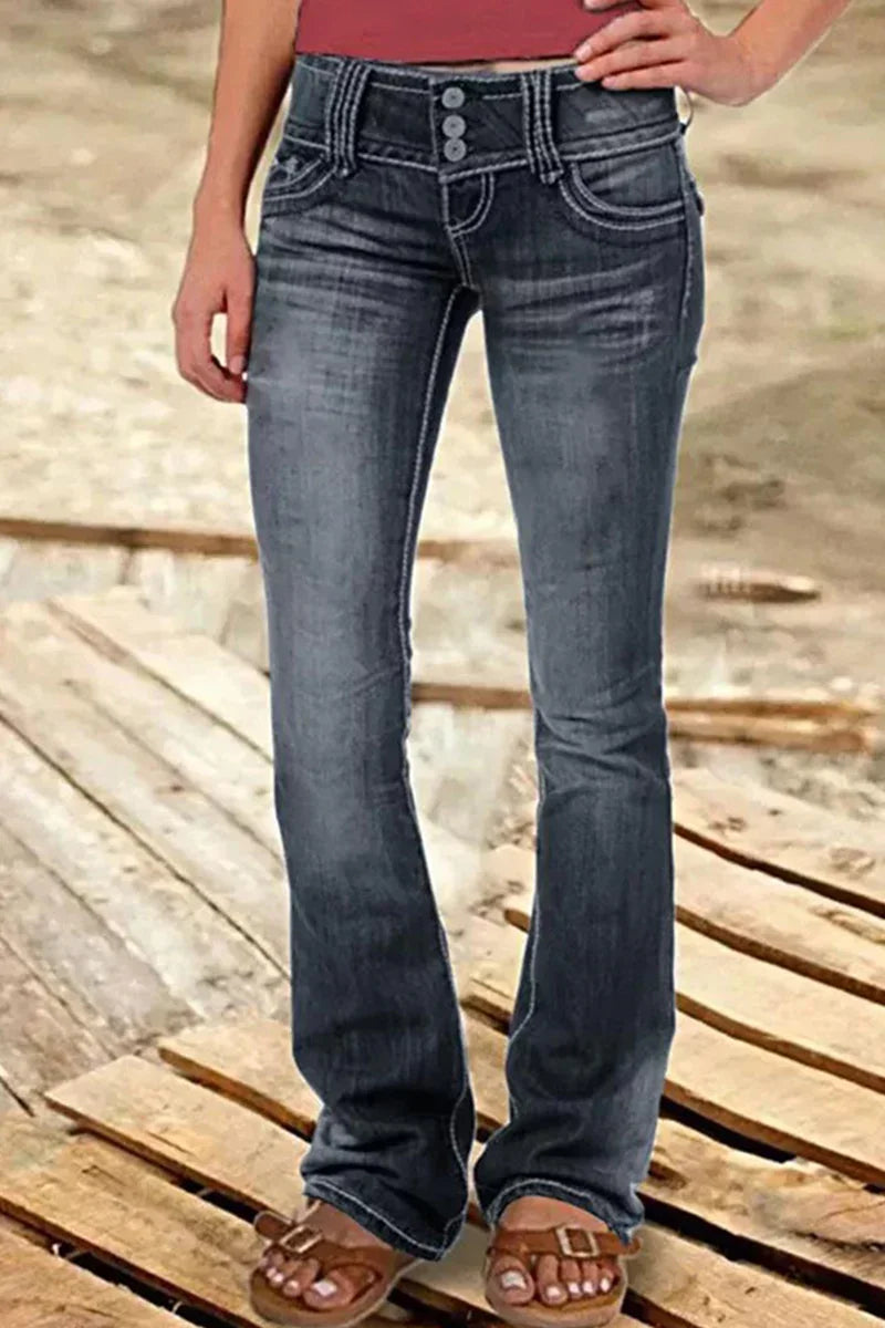 Women's Bootcut Denim Jeans Ripped High Waisted