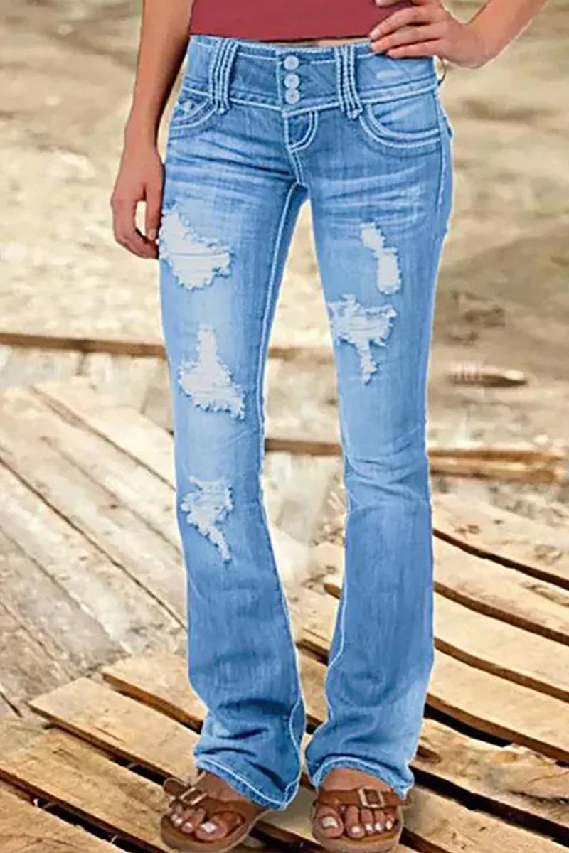 Women's Bootcut Denim Jeans Ripped High Waisted