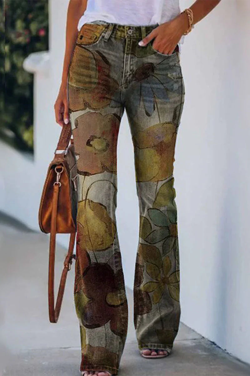 Women's Regular Denim Jeans Floral Pocket