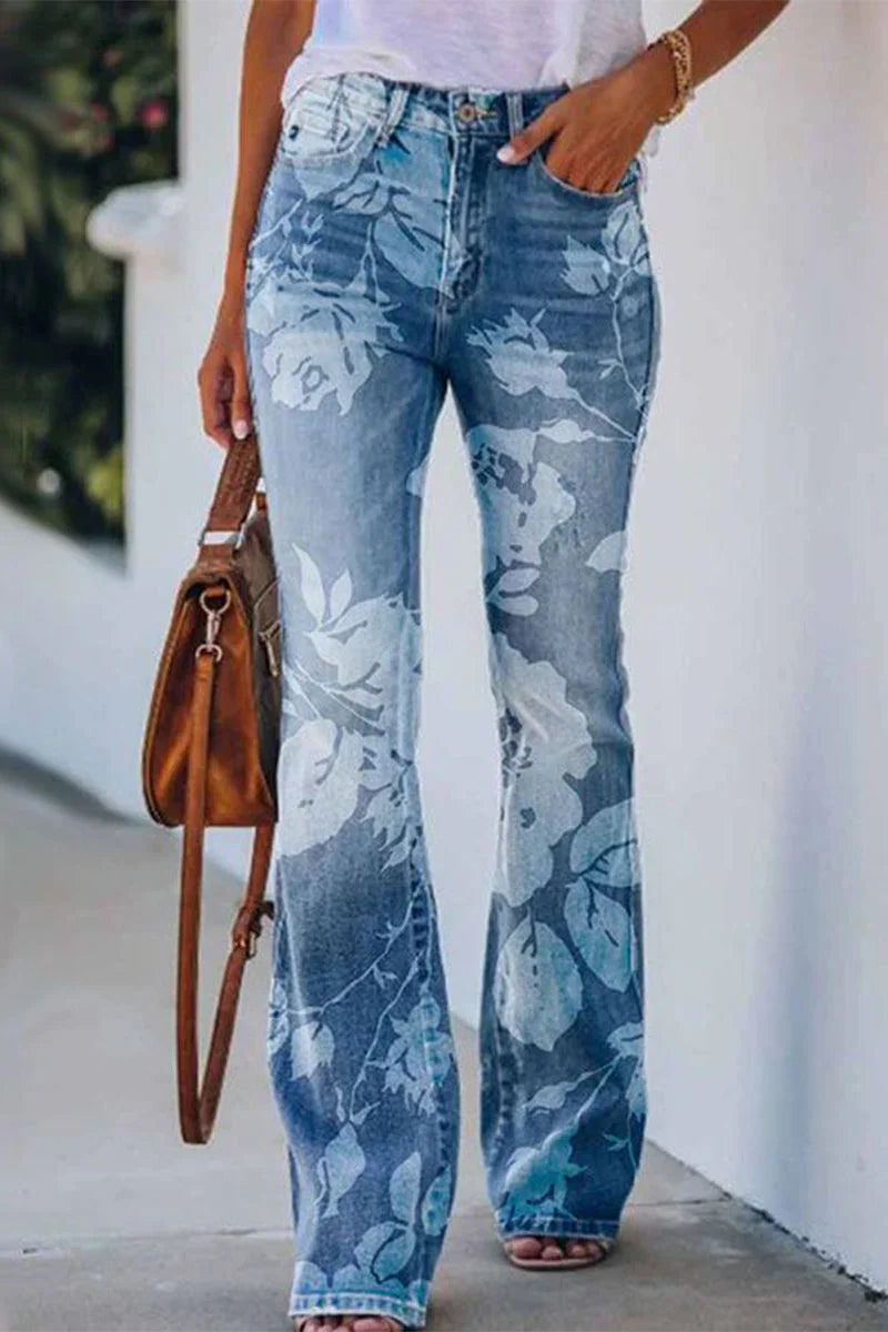 Women's Regular Denim Jeans Floral Pocket