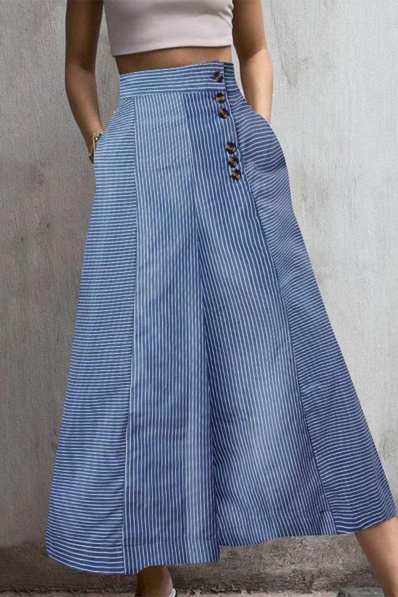 Women's Striped High-Waisted Culottes with Button Detail