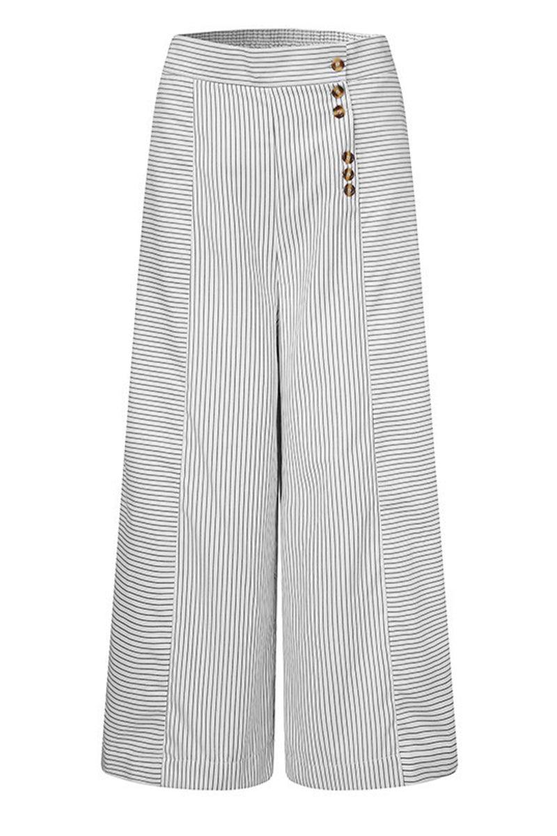 Women's Striped High-Waisted Culottes with Button Detail