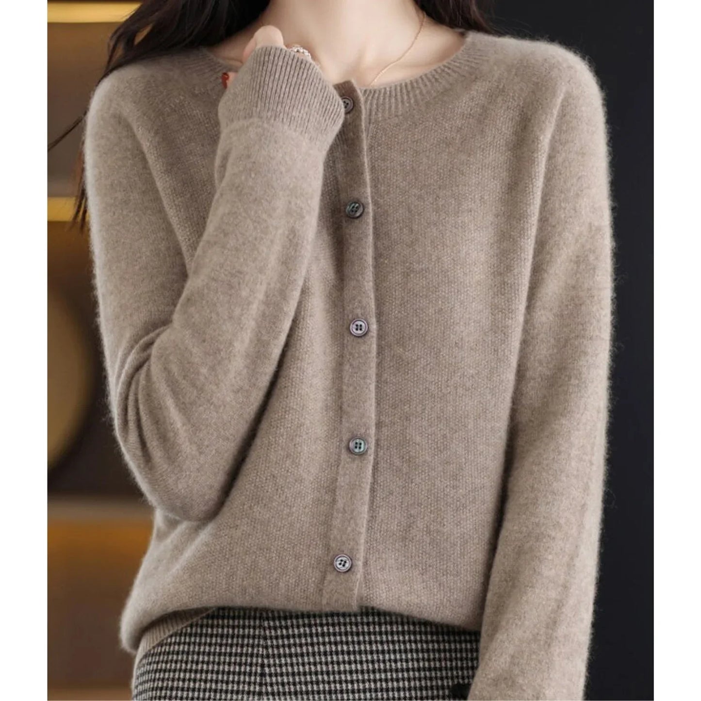 Women's O-Neck Cardigan Pure Wool Cashmere Sweater