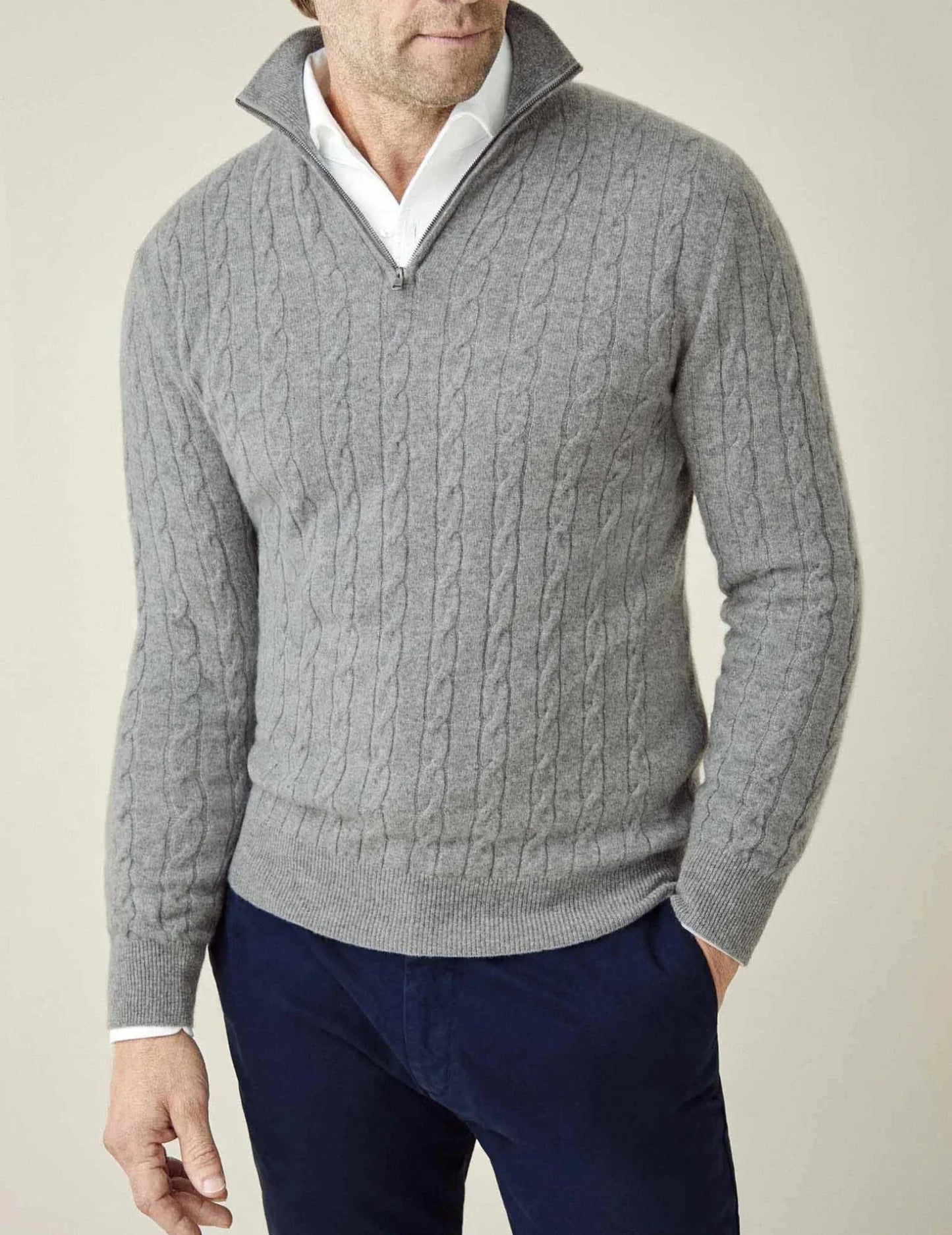 Men's Zipper Sweater Cable Knit