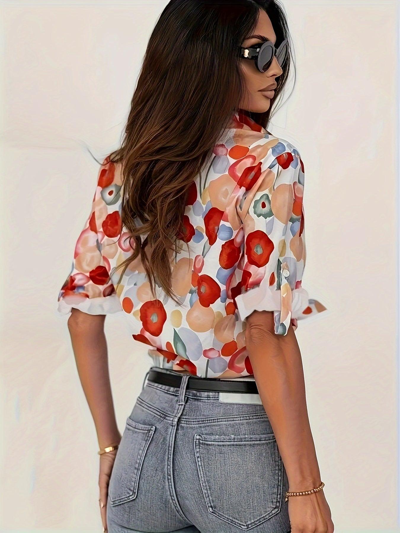 Plus Size Button-Down Shirt Floral Print