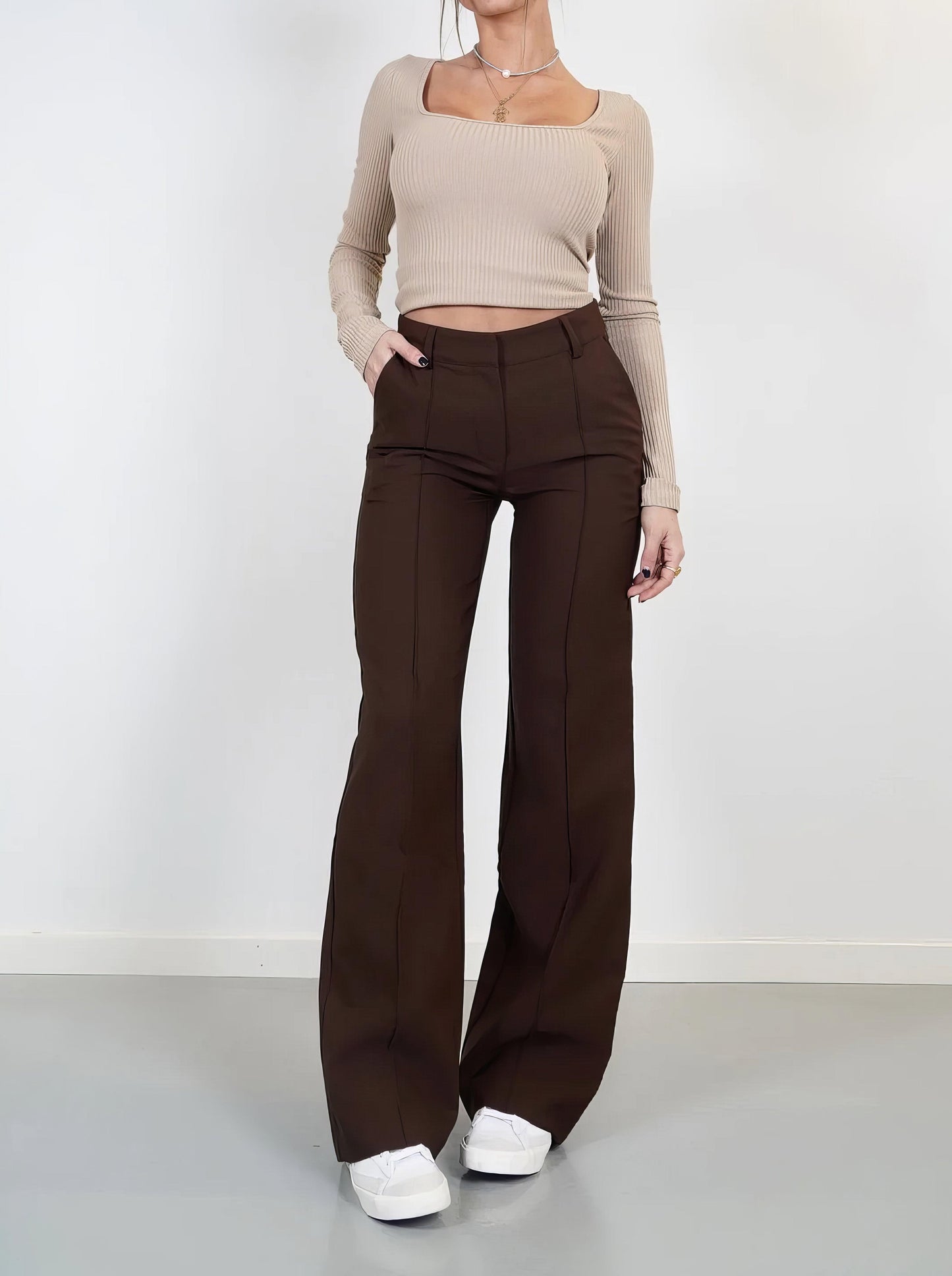 Women's Wide-Leg Trousers High-Waisted Tailored Fit Full Length