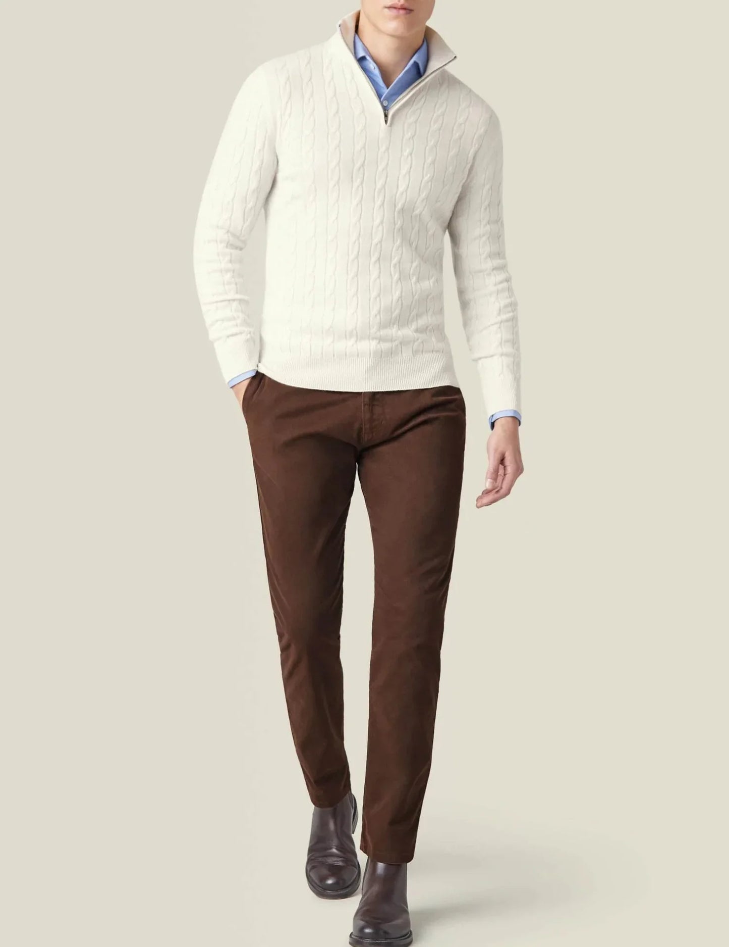 Men's Zipper Sweater Cable Knit