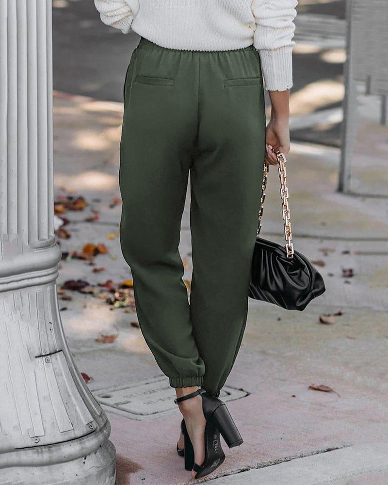 Women's High Waist Jogger Trousers with Elastic Cuffs and Adjustable Drawstring