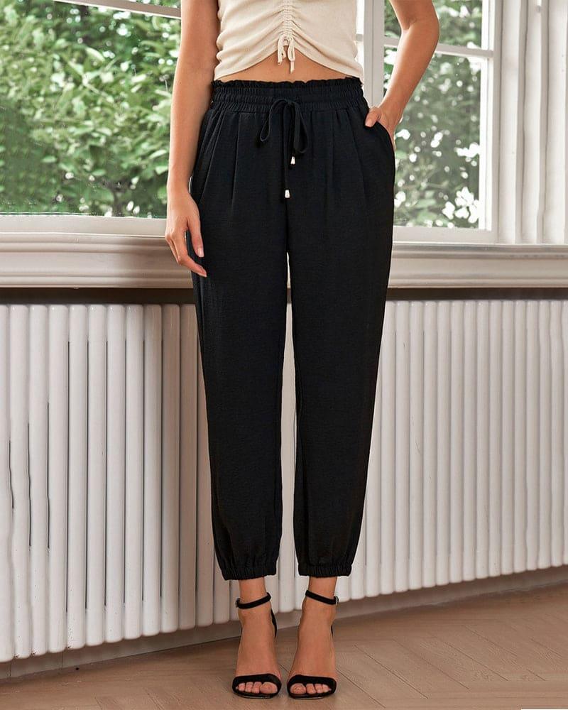 Women's High Waist Jogger Trousers with Elastic Cuffs and Adjustable Drawstring