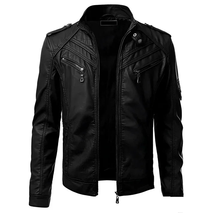 Men's Biker Jacket with Multiple Pockets