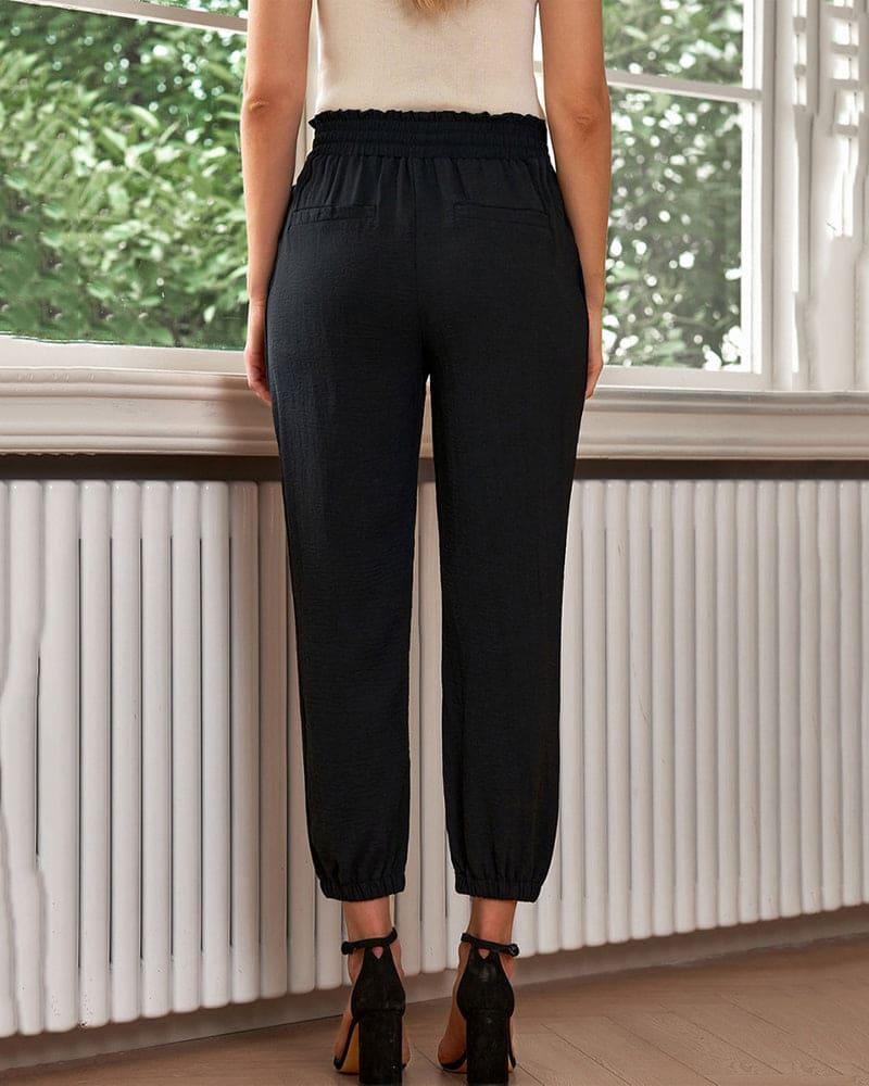 Women's High Waist Jogger Trousers with Elastic Cuffs and Adjustable Drawstring