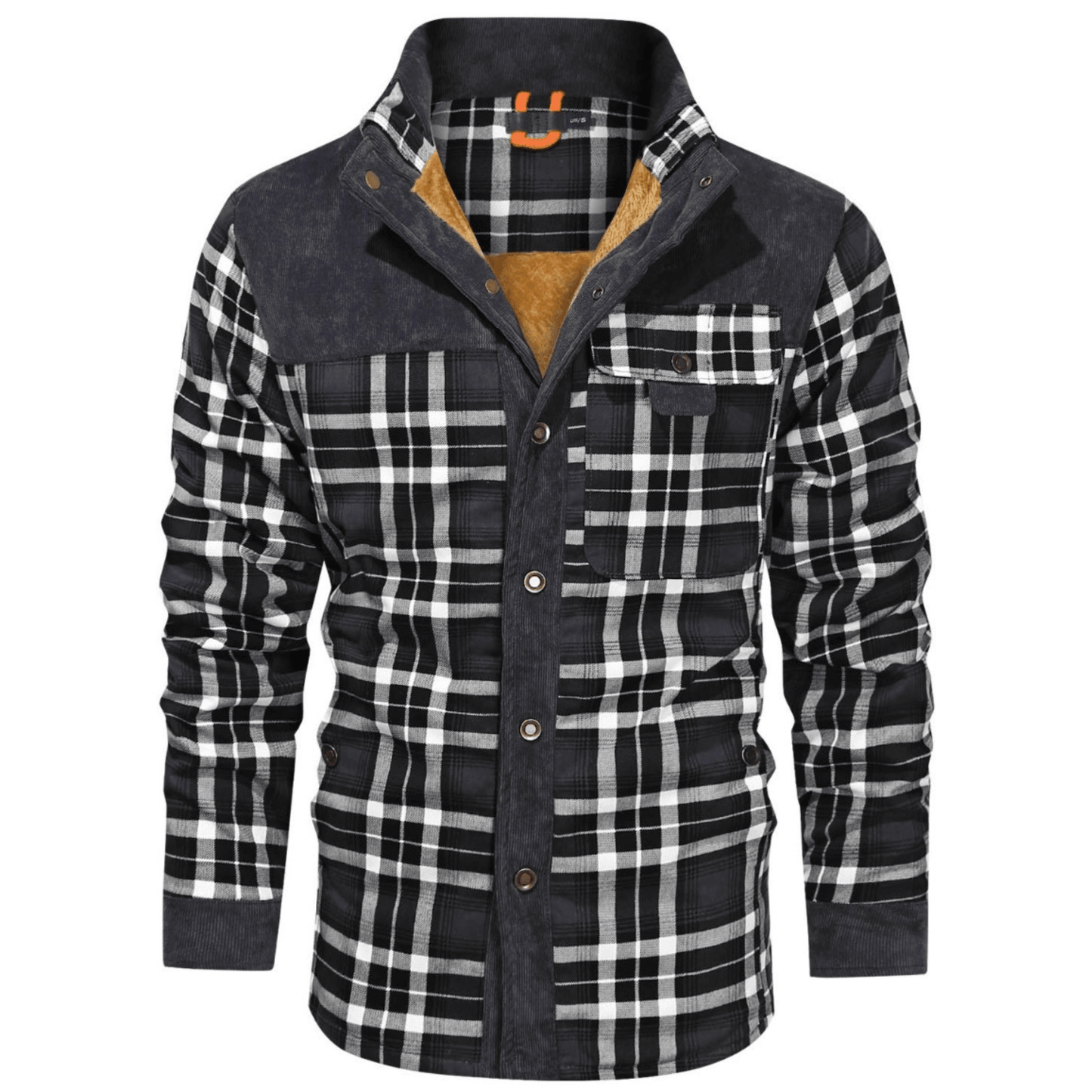 Men's Thermal Fleece Jacket Retro Plaid Reverse Collar