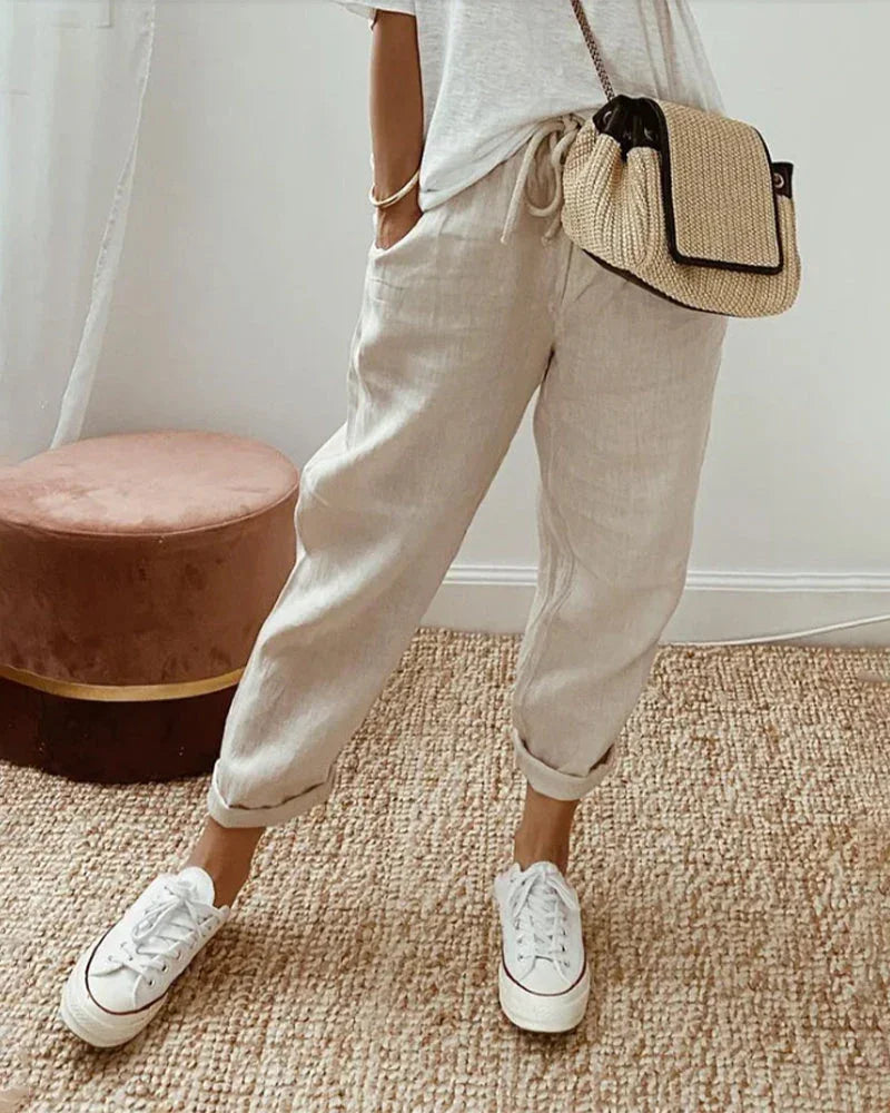 Women's Relaxed Fit Trousers with Drawstring Waist