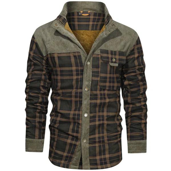 Men's Thermal Fleece Jacket Retro Plaid Reverse Collar