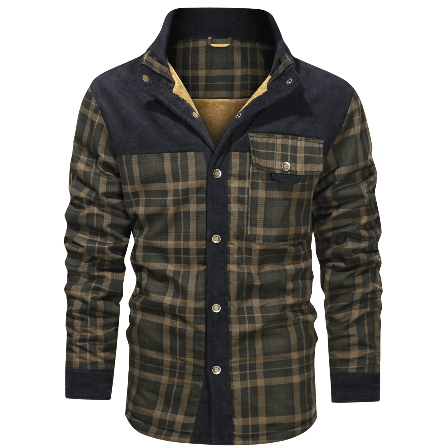 Men's Thermal Fleece Jacket Retro Plaid Reverse Collar